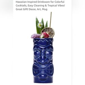NEW 21oz Blue Durable 7" Tall Ceramic Tiki Mug & or Cylinder Vase